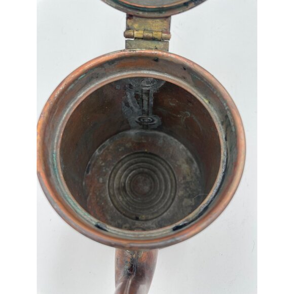 Antique Copper Coffee Pot With Glass Lid & Wooden Handle - Picture 5 of 6